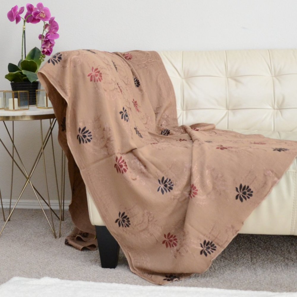 NEW Shawl/Stole, Indian Pashmina Wool, Beige, Embroidered Flower & Vine, 88x39
